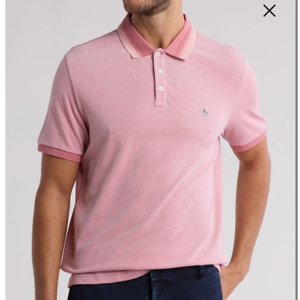 Original Penguin tipped cotton contrast polo dusty rose large